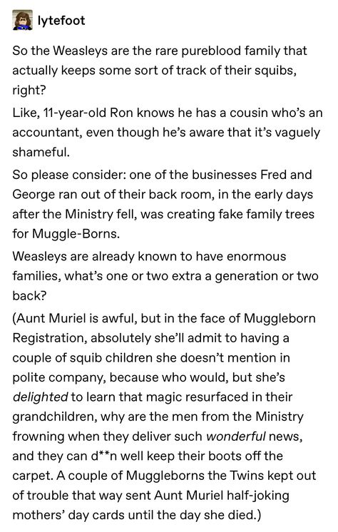 Muggleborn Headcanon, Weasley Family Tree, Harry Potter Puns, Harry Potter Tumblr, Harry Potter Headcannons, Family Trees, Harry Potter Jokes, Harry Potter Marauders, Harry Potter Obsession