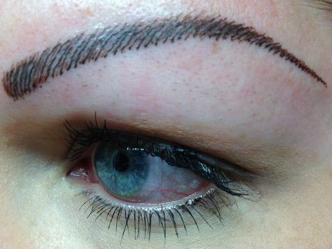 Tattooed eyebrows -- need to make strokes more natural Kylie Jenner Eyebrows, Tattooed Eyebrows, How To Do Eyebrows, Blonde Eyebrows, Plucking Eyebrows, Filling In Eyebrows, How To Grow Eyebrows, Permanent Makeup Eyebrows, Eyebrows On Fleek