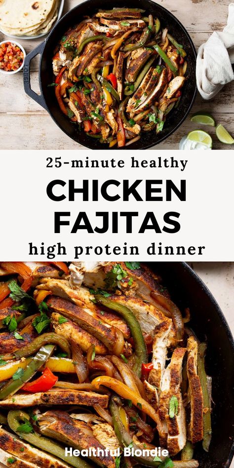 Chicken Fajita Skillet Easy, High Protein Chicken Fajitas, Healthy Chicken Fajita Casserole, Chicken Fajita Bowls Healthy, Healthy Mexican Chicken Recipes, Healthy Chicken Taco Recipes, Clean Tacos, Easy Chicken Fajita Recipe, Stovetop Dinners