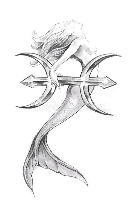 Pisces Sketch, Mermaid Pisces Tattoo, Mermaid Pisces, Pisces Constellation Tattoo, Aquarius Constellation Tattoo, Tattoo Mermaid, Pisces Tattoo Designs, Dragons Tattoo, Serpent Tattoo