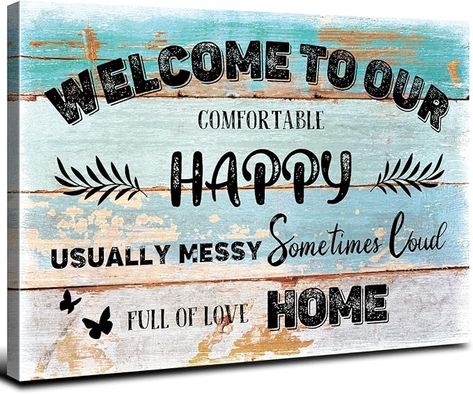 Amazon.com: Welcome Signs Canvas Wall Art Farmhouse Rustic Turquoise Family Quotes Pictures Prints Painting Artwork Home Decorations for Front Door Living Room Teal Welcome to Our Home Signs Wall Decor 24x36 Inch: Posters & Prints Porch Wall Decor, Modern Farmhouse Wall Decor, Welcome Home Signs, Wall Art Farmhouse, Quote Artwork, Creative Wall Art, Porch Wall, Painted Front Doors, Welcome To Our Home