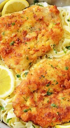 Romano Chicken with Lemon Garlic Pasta Romano Chicken, Lemon Garlic Pasta, Chicken With Lemon, Chicken Recipies, Chicken Entrees, Garlic Pasta, Turkey Dishes, Fettuccine Alfredo, Chicken Main Dishes