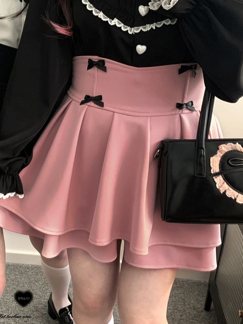 Pink And Black Skirt, Harajuku Skirt, Coquette Clothing, Kawaii Skirt, Girly Clothes, Pink Pencil Skirt, Jirai Kei, High Rise Skirt, Clothing Designs