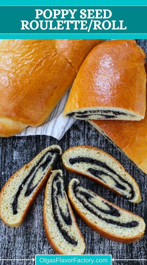 This tender yeast bread is filled with generous swirls of sweet poppy seed filling. These roulettes are a popular Russian dessert. Russian Sweets, Swirl Cakes, Ukrainian Desserts, Danish Pastry Dough, Rugelach Cookies, Poppy Seed Filling, Farmer’s Cheese, Russian Desserts, Yeast Breads