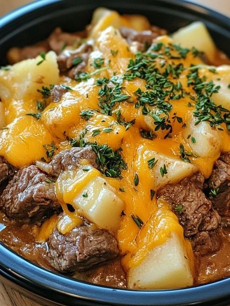 Slow Cooker Steak & Cheddar Potato Casserole, Chicken Meatloaf Recipe, Steak And Potato Soup, Crockpot Steak Recipes, Air Fryer Recipes Dessert, Slow Cooker Steak, Chicken Meatloaf, Crockpot Steak, Creamy Pesto Sauce