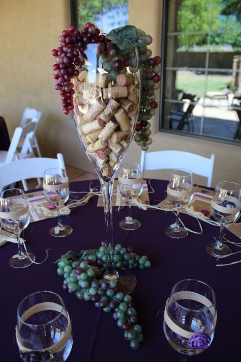 Wine Cork Party Decor, Wine Table Centerpieces, Wine Party Balloon Decorations, Wine Themed Table Centerpieces, Wine Themed Party Ideas, Wine Theme Dessert Table, Wine Night Decorations, Cheese And Wine Party Decorations, Wine Party Ideas Decorations