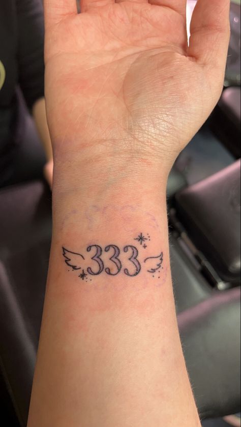 777 Tattoos For Women, Triple Number Tattoo, 313 Tattoo Ideas, Dice Angel Number Tattoo, 333 Tattoo Design, 888 Tattoo Ideas, 333 Angel Number Tattoo, Angle Numbers Tattoo, 222 Tattoo Design