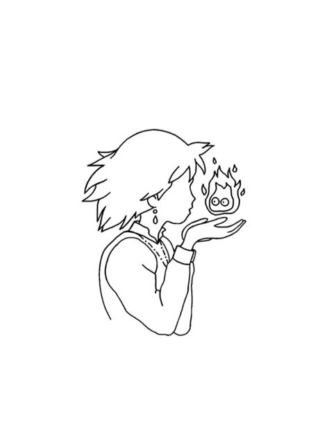 Tiny Howls Moving Castle Tattoo, Howls Moving Castle Matching Tattoos, Howl Drawing, Howls Moving Castle Drawing Easy, Howls Moving Castle Howl, Howls Moving Castle Drawing, Howls Moving Castle Embroidery, Howls Moving Castle Line Art, Ghibli Lineart