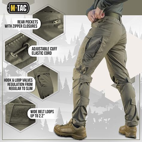 M-Tac Conquistador Flex Tactical Pants - Military Men's Cargo Pants with Pockets (Olive Dark, W30 / L32) at Amazon Men’s Clothing store Cargo Pants Aesthetic, Aesthetic Cargo Pants, Military Style Man, Cargo Pants Army, Cargo Pants With Pockets, Mens Tactical Pants, Men's Cargo Pants, Ripstop Pants, Tactical Wear