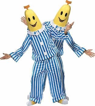 Bananas in Pyjamas Fancy Dress Costumes - B1 and B2 Bananas In Pyjamas Costume, Bananas In Pajamas, Casual Halloween Costumes, Couples Fancy Dress, 90s Fancy Dress, Pun Costumes, Banana In Pyjamas, Banana Costume, Halloween Costume Puns