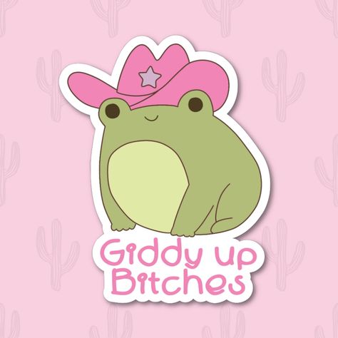 Cowboy Frog Sticker, Funny Frog Sticker, Toad Sticker, Western Sticker, Howdy Sticker, Birthday Gift for Best Friend, Frog Lover Gift Cowboy Frog, Birthday Gift For Best Friend, Pink Cowboy Hat, Pink Cowboy, Frog Drawing, Reminder Stickers, Funny Frogs, Corpus Christi Tx, Sticker Funny