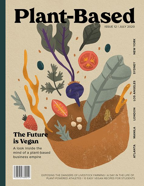 Magazine Drawing Illustrations, Food Magazine Cover Illustration, Plant Magazine Design, Plant Graphic Design Poster, Magazine Cover Design Illustration, Food Illustration Design Graphics Poster, Food Book Cover Design, Food Magazine Illustration, Illustrative Magazine Cover