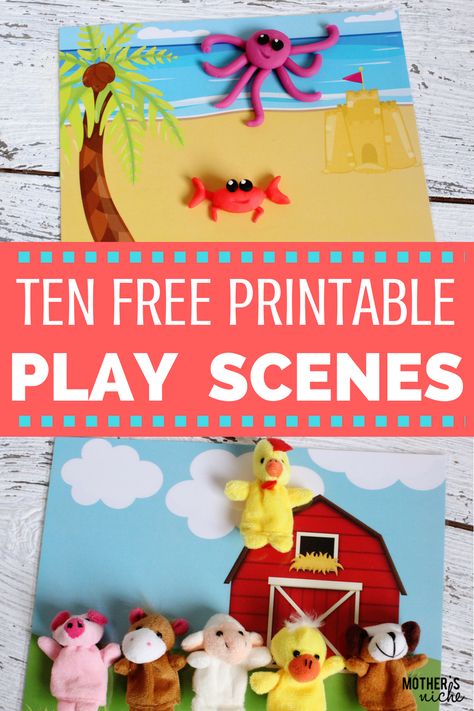 Check out these MULTI-PURPOSE PLAY SCENES - Here you will find 10 Free Printable Scenes for play doh, markers, toys, finger puppets, etc... Play Doh Printables Free, Printable Play Mat, Printables Organizational, Playdoh Mats, Animals Preschool, Book Printables, Passive Programs, Purposeful Play, Busy Boxes