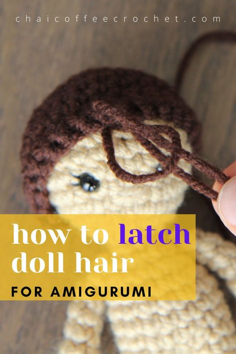 Yarn Hair For Dolls, Amigurumi Hair Tutorial, Amigurumi Doll Hair, Doll Hair Tutorial, Crochet Doll Hair, Long Crochet Hair, Amigurumi Hair, Diy Yarn Dolls, Baby Doll Hair