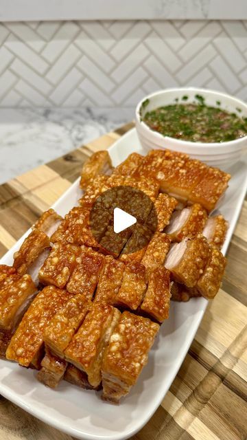 Julia Vuong on Instagram: "AIR FRYER CRISPY PORK BELLY 🥓

I was once a hater, but now I’m a believer that air fryers can really do it all 😃 Thanks @instantpotofficial Vortex Plus ClearCook Airfryer for the best airfryer I’ve used 

Ingredients:
-pork belly 
-2 tbsp vinegar
-1 tbsp kosher salt (to salt the water) 
-½ tsp kosher salt (to draw out the moisture from skin)

Crack Sauce 
-5 garlic cloves 
-2 tbsp cilantro 
-1 shallot 
-1.5 tbsp fish sauce 
-1 tbsp water 
-1 tsp white vinegar 
-1.5 tbsp sugar 
-½ lime 
-1 tsp toasted rice powder 
-3 thai chilies 

ENJOY! 

#crispy #porkbelly #cracksauce #airfryer #airfryerecioe #instantpot #instantpotpartner" Crispy Asian Pork, Asian Pork Belly, Salmon Meatballs, Pork Belly Strips, Air Flyer, Fried Pork Belly, Asian Pork, Chinese Cooking Wine, Pork Belly Recipes