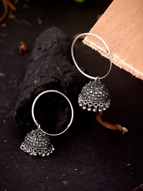 #earrings #longearrings #smallearrings #goldearrings #sliverearrings #flowerearrings #starearrings #diamondearrings #simpleearrings #earringsforparties #earringsforwedding #hoops #hoopsearrings #earringcolletion #pearlearrings #modernearrings Silver Earrings Indian Jhumka, Hoop Jhumka, Silver Jhumka Earrings, Oxidised Jhumka, Desi Jewellery, Gold Jhumka, Dome Earrings, Gold Jhumka Earrings, Indian Jewelry Earrings