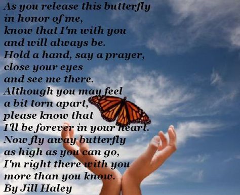 butterfly release poem- what a balloon release? Bubble Release Memorial, Butterfly Release Memorial Quotes, Butterfly Memorial Quotes, Butterfly Celebration Of Life, Memorial Balloon Release Ideas, Balloon Release Ideas, Balloon Release Memorial Ideas, Butterfly Release Memorial, Butterfly Poems