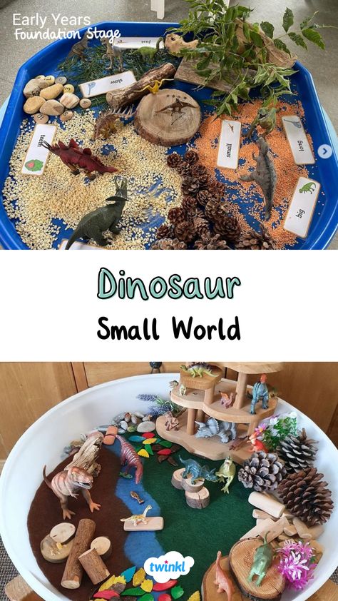 Amazing dinosaur small world play set ups thanks to @early.yearsadventures @play.to.learn.with.katy Dinosaur Messy Play, Dinosaur Sensory Activities, Dinosaur Tuff Tray, Dinosaurs Eyfs, Eyfs Planning, Dinosaur Small World, Dinosaur Sensory, Dino Christmas, Dinosaur Coloring Sheets