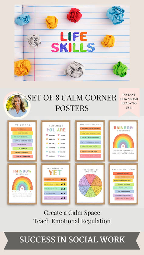 Created by a Licensed Clinical Social Worker, create a calming and supportive environment with this set of 8 Calm Corner posters, perfect for decorating a counselor's office, school psychology room, or any space dedicated to mental health and well-being. These posters are ideal for school counselors, psychologists, social workers, art therapists, and educators. Ready to print: This digital art bundle includes printable wall art that adds a touch of positivity to any setting. School Social Work Office, Psychology Room, Social Work Offices, Office Decor School, Calm Corner, Therapist Office Decor, Decor School, Counselor Office, Licensed Clinical Social Worker