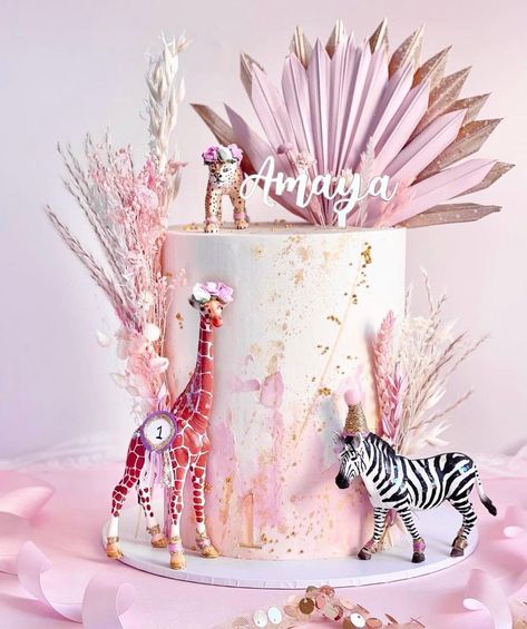 Pink Safari Birthday Cake, Born Two Be Wild Birthday Girl Cake, Two Wild Birthday Cake, Isabella Cake, Two Wild Cakes, Safari Theme Birthday Party, Pink Safari, Animal Birthday Cakes, Wild Birthday Party