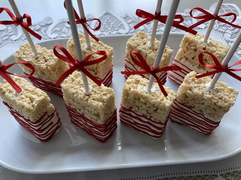 Red Rice Krispy Treats Quince Dessert Table Ideas Red, Red Quinceanera Dessert Table, Red Wedding Dessert Table, Red Snacks For Party Food Ideas, 15 Dessert Table Ideas, Red Rice Crispy Treats, Red And Gold Chocolate Covered Pretzels, Red White And Gold Dessert Table, Red Theme Dessert Table