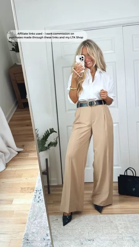 The Pleated Wide Leg Pant curated on LTK Ivory Pants Outfit Classy, Wide Leg Tan Pants Outfit, Wide Leg Khaki Pants Outfit, Cream Wide Leg Pants Outfits, Ivory Pants Outfit, Tan Pants Outfit, Trouser Pants Outfits, Cream Pants Outfit, Wide Leg Pants Winter