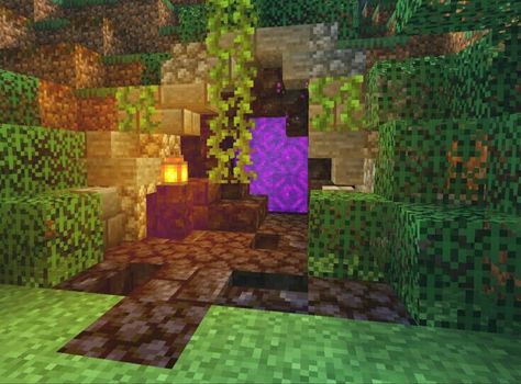 Nether Portal Cottagecore, Cool Portals In Minecraft, Minecraft Never Portal Ideas, Natural Nether Portal Design, Cottagecore Nether Portal Minecraft, Overgrown Nether Portal Design, Minecraft Cottagecore Portal, Cool Minecraft Portal Ideas, Nether Portal Designs Minecraft