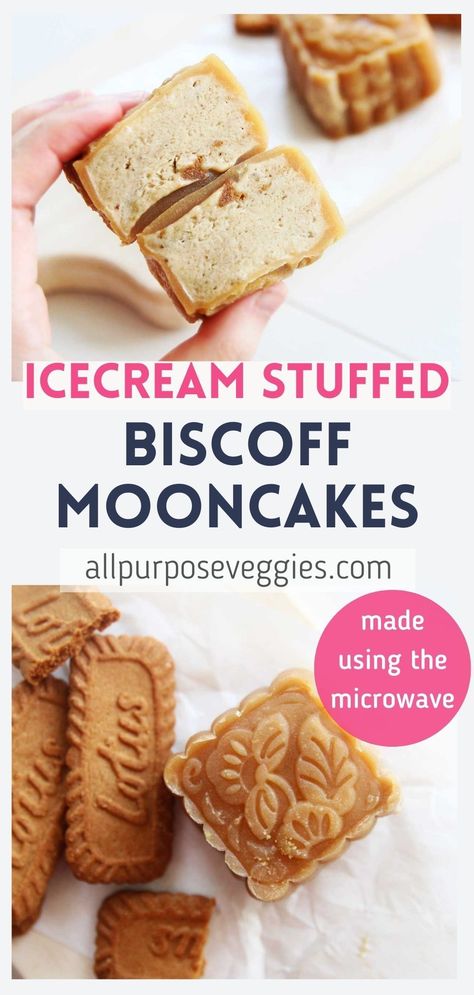 These soft and chewy biscoff snowskin mooncakes are filled with creamy vegan Biscoff nice cream that takes regular mooncakes to the next level. The Biscoff nice cream gives them a level of decadence. To make the mooncakes vegan, use a dairy-free ice cream for the filling. Oh, and if you’re also wondering, biscoff cookies are actually vegan! It's a simple and easy mooncake recipe that you can learn how to make at home for the Chinese Mid Autumn Festival #snowskinmooncakes #mooncakes Ice Cream Mooncake Recipe, Snowskin Mooncake Recipe, Healthy Nice Cream, Mooncake Recipe, Nice Cream Recipe, Vegan Ice Cream Recipe, Healthy Ice Cream Recipes, Biscoff Cookie Butter, Chinese Dessert