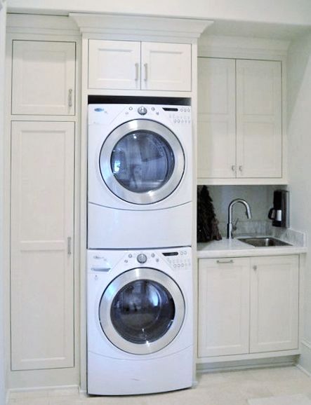 Washer Dryer Laundry Room, Laundry Quotes, Elegant Laundry Room, Stacked Laundry Room, Laundry Room Storage Shelves, Small Laundry Room Organization, Room Storage Diy, Basement Laundry Room, Stackable Washer And Dryer