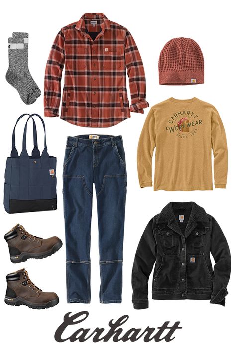 Farming outfit inspiration. Layer up for fall. Farmwear Women, Farm Women Outfits, Womens Farm Outfit, Farmercore Outfits, Farmer Outfit Aesthetic, Farming Outfit Women, Farm Work Outfit, Farmer Outfit Women, Woodsy Outfit