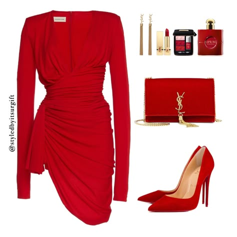 Casual Party Outfit, Movie Inspired Outfits, Chic Dress Classy, Red Outfits, Outfit Red, Date Outfit, Womens Fashion Inspiration, Gold And Red, Date Night Outfits