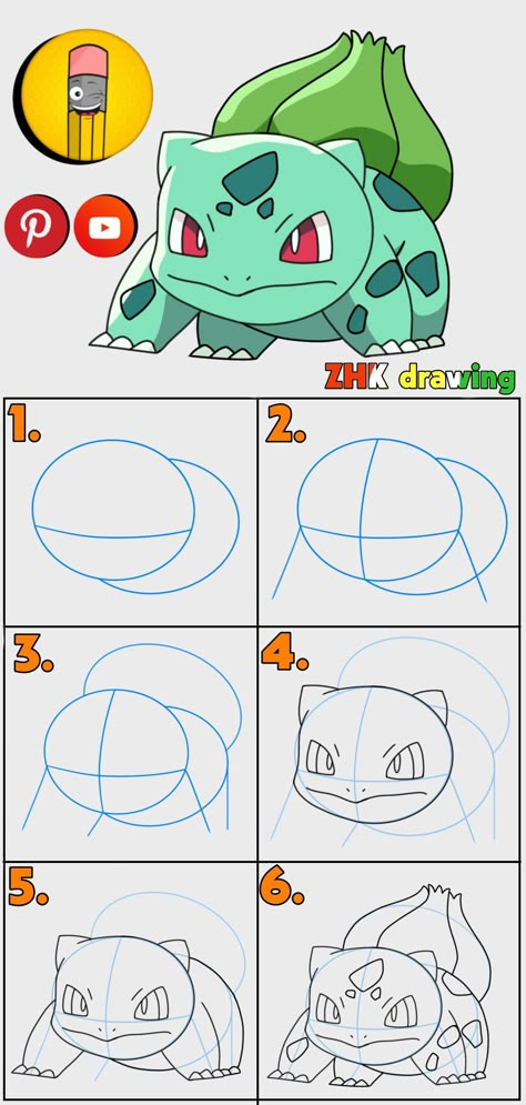 How To Draw Bulbasaur Step By Step, Bulbasaur Drawing Easy, How To Draw Bulbasaur, Pokemon Drawing Tutorial, Pokemon Art Draw Easy, Easy To Draw Pokemon, How To Draw Pokemon Easy, How To Draw Pokemon Step By Step Easy, How To Draw A Pokemon