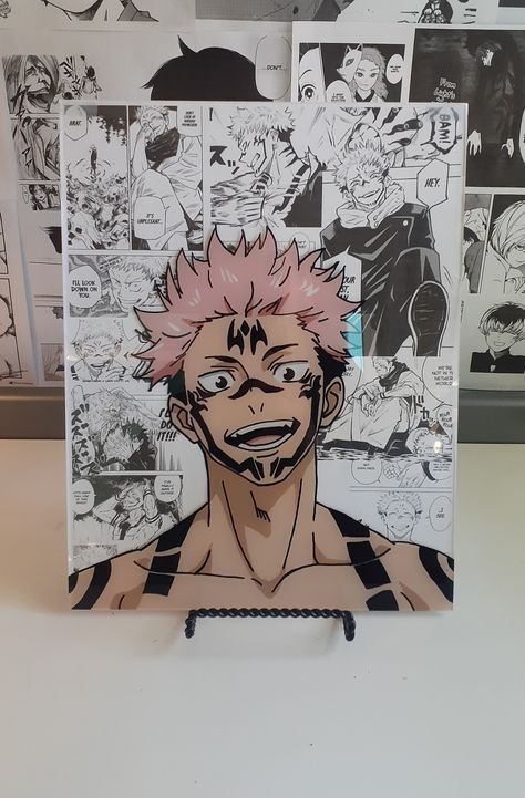 Jujutsu Kaisen Drawing Ideas, Anime Crafts Diy Art, Drawing On Furniture Ideas, Jujutsu Kaisen Art Drawing, Painting On Canvas Anime, Anime Art Projects, Anime Crafts Ideas, Painting Anime Aesthetic, Anime Gallery Wall