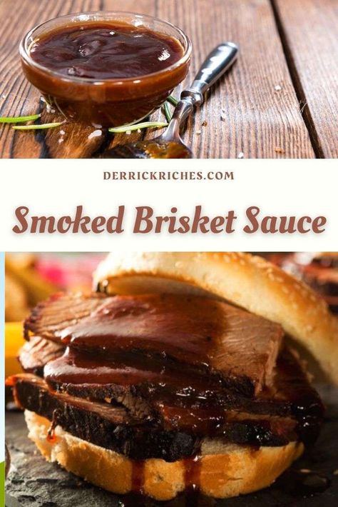 Smoked Brisket Sauce - A nice, rich tomato-based sauce that compliments the natural beefiness of brisket. #bbq #brisket #sauce #bbqsauce #brisketsauce via @derrickriches Brisket Sauce Recipe, Bbq Brisket Recipes, Brisket Flat, Outdoor Cooking Recipes, Brisket Recipe, Beef Brisket Recipes, Bbq Brisket, Brisket Sandwich, Smoked Beef Brisket