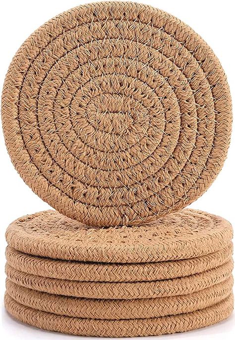 Amazon.com: 6Pcs Coasters for Drinks, ABenkle Stylish Handmade Braided Woven Drink Coasters for Coffee Table (4.3inch), 100% Cotton Super Absorbent Round Coasters, Housewarming Gift for Home Decor : Home & Kitchen Silicone Coasters, Bar Coasters, Absorbent Coasters, Furniture Scratches, Stone Coasters, Ceramic Coasters, Kitchen Gift, Great Housewarming Gifts, Practical Gifts