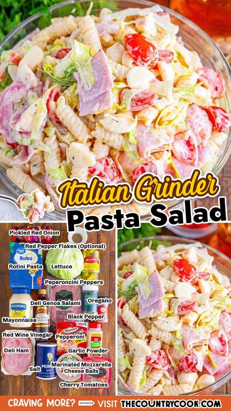 This Italian Grinder Pasta Salad has all the delicious flavors and textures of an Italian Grinder with only a few minutes of work! Sub In A Tub Salad With Pasta, What To Make With Pasta Salad, Different Pasta Salad Recipes, Tiktok Pasta Salad, Hoagie Pasta Salad, Grinder Pasta Salad Recipes, Viral Pasta Salad, On The Go Lunch Ideas No Heat, Italian Sub Pasta Salad