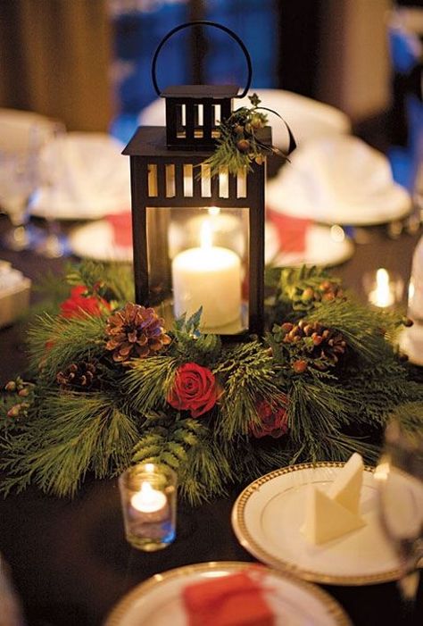 35 Chic Lantern Wedding Centerpieces | HappyWedd.com Christmas Wedding Centerpieces, Christmas Wedding Themes, Winter Wedding Table, Winter Wedding Centerpieces, Lantern Centerpiece Wedding, Fun Wedding Decor, Winter Centerpieces, Lantern Centerpieces, Wedding Themes Winter