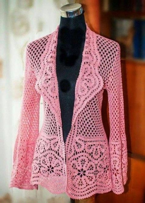 Jaket Crochet, Crochet Lace Jacket, Crochet Jacket Pattern, Bruges Lace, Gilet Crochet, Crochet Geek, Mode Crochet, Flower Blanket, Crochet Shrug