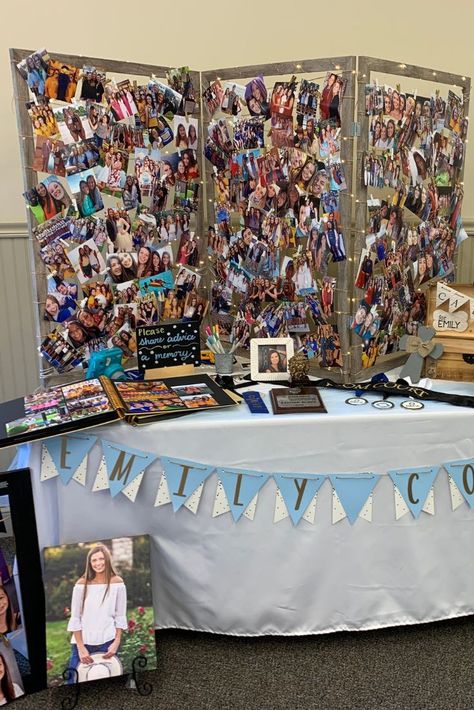 Cute Picture Display Ideas, Photo Display Ideas For Graduation Party, How To Display Pictures At Graduation, Temporary Photo Display, How To Display Pictures On A Table, Graduation Open House Picture Display, K-12 Picture Display Graduation, Display Pictures At Graduation Party, Display Pictures At Party