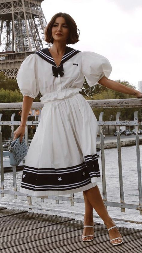 Sailor Astethic, Sailor Outfit For Women, Sailor Dress Women, Marine Dress, Sailor Outfit, Alexandra Pereira, Vintage Fashion 1930s, Nautical Outfits, Nautical Looks