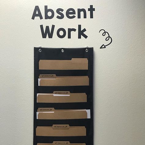 Hanging File folders for absent work. Helps encourage kids to keep track of their own work. . . . 1) Folders are labeled by class period.  2)I staple all work for the day and put name of missing student then place it in their folder 3) when student arrives next day they can find all missing work in the folder. Absent Work, Absent Students, Missing Work, Hanging File Folders, Hanging Files, File Folders, Keep Track, Teacher Classroom, File Folder