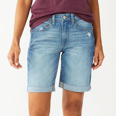 Casual Medium Wash Mid-thigh Bermuda Shorts, Casual Denim Bermuda Shorts Mid-thigh Length, Cheap Knee-length Denim Bermuda Shorts, Cotton Bermuda Jean Shorts With Built-in Shorts, Casual Bermuda Shorts With 5-inch Inseam And Pockets, Bermuda Shorts Women, City Shorts, Mid Rise Shorts, Petite Size Chart