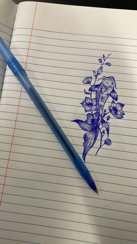 Coi Fish With Flowers Tattoo, Random Sketches Doodles Art Journals, Coi Fish Tattoos, Flower Drawing Pen, Pen Drawing Simple, Coi Fish Tattoo, Koi Fish Drawing, Magic Runes, Clever Tattoos