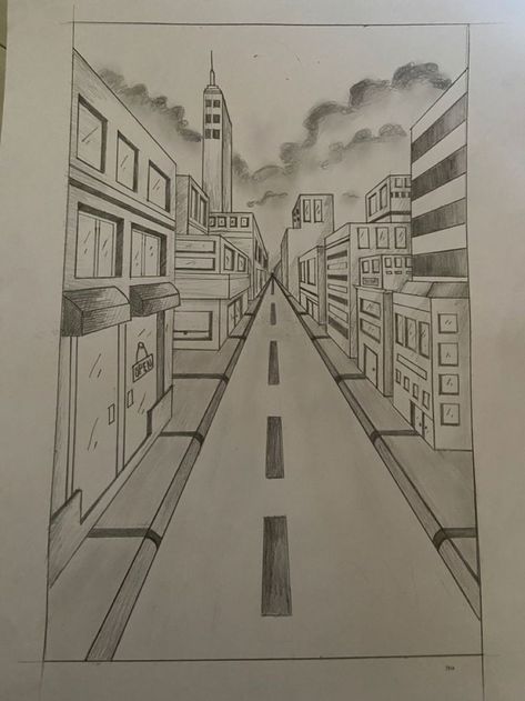 City Point Perspective, One Point City Perspective Drawing, 1 Point Perspective Sketch, Side Perspective Drawing, One Point Perspective Building Drawing, Perspective Drawing 1 Point, 1 Point Perspective Drawing Architecture, Point Perspective Drawing, City One Point Perspective