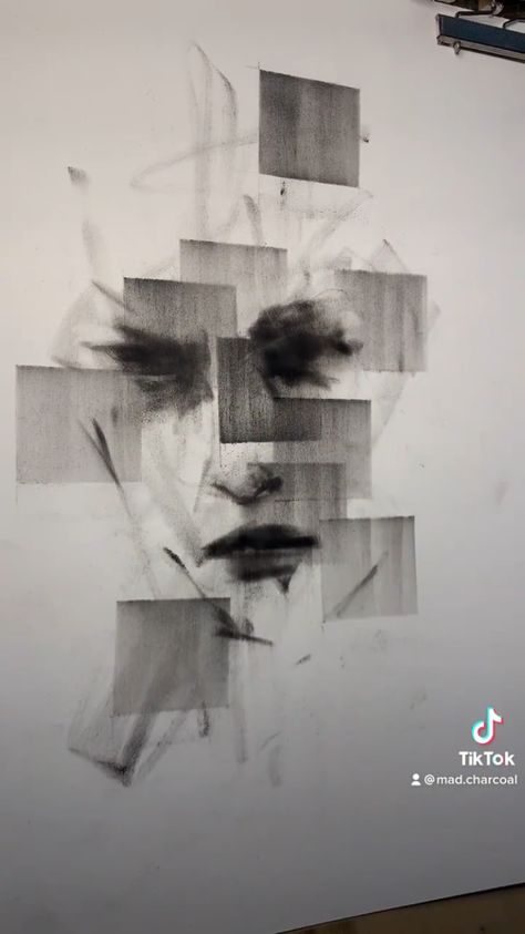 Acrylic And Charcoal Paintings, Mad Charcoal, Glitch Poster, Charcoal Pencil Art, Final Piece Ideas, Loui Jover Art, High School Art Projects, Abstract Portraits, Realistic Pencil Drawings