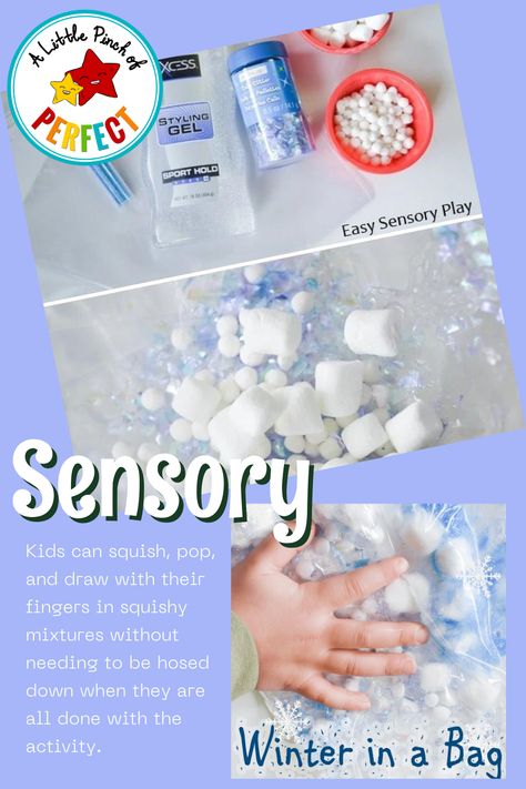 Winter Ice Activities For Kids, Winter Sensory Bags, Winter Sensory Bottles, Ice Sensory Bin, Raspberry Art, January Preschool Themes, Toddler Cold, Literacy Bags, Ice Theme