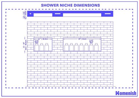 Shower Niche Dimensions and Guidelines - Homenish Bathroom Niche Dimensions, Shower Niche Height, Shower Niche Dimensions, Shower Cubby, Storage Nook, Bathroom Niche, Shower Recess, Bathroom Spray, Diy Shower