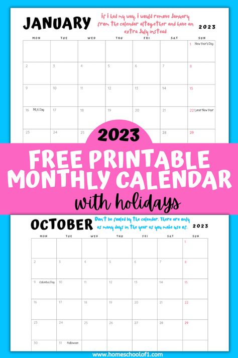 Free 2023 Printable Monthly Calendar With Holidays Fall Alphabet Activities, Mothers Day Coloring Cards, 2023 Monthly Calendar, Remembrance Day Activities, March Holidays, Calendar With Holidays, 2023 Printable, February Holidays, My 2023