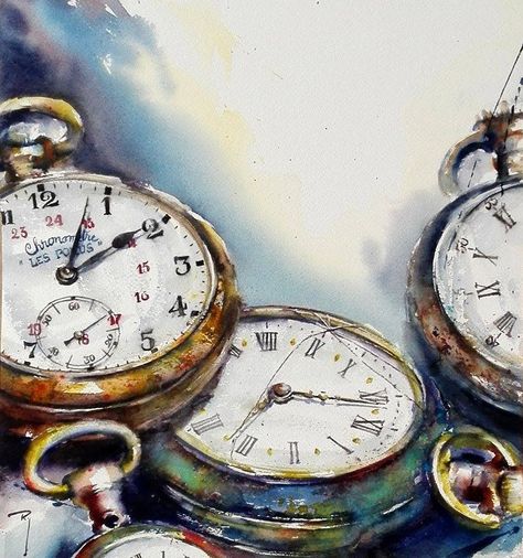 'Latecomers on Arches' by Catherine Rey... Still Life Drawing, Tableau Art, Time Art, Gcse Art, A Level Art, Still Life Art, Pocket Watches, Watercolor Inspiration, Still Life Painting