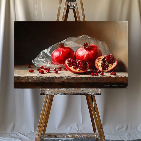 Pomegranate seeds - oil, canvas, mixed technique, 60x90(cm), artist: Tatjana Cechun, 2024 The original painting went to its new home. You can buy an artistic print in my store on Etsy: https://www.etsy.com/shop/Artchechun #tatjanachechun #pomegranate #pomegranate_picture #pomegranateinteriors #oilpainting #oilpainting_artists #artgallery #instapainting #redfruits #paintingoftheday #modernrealism #contemporaryartists #modernart #saatchiart #artpal #artmajeur #originalpainting #realisticart #r... Pomegranate Tree Painting, Pomegranate Pictures, Pomegranate Art Paint, Painted Pomegranate, Pomegranate Symbolism Art, Pomegranate Oil Painting, Pomegranate Painting, Pic Pic, Pomegranate Art